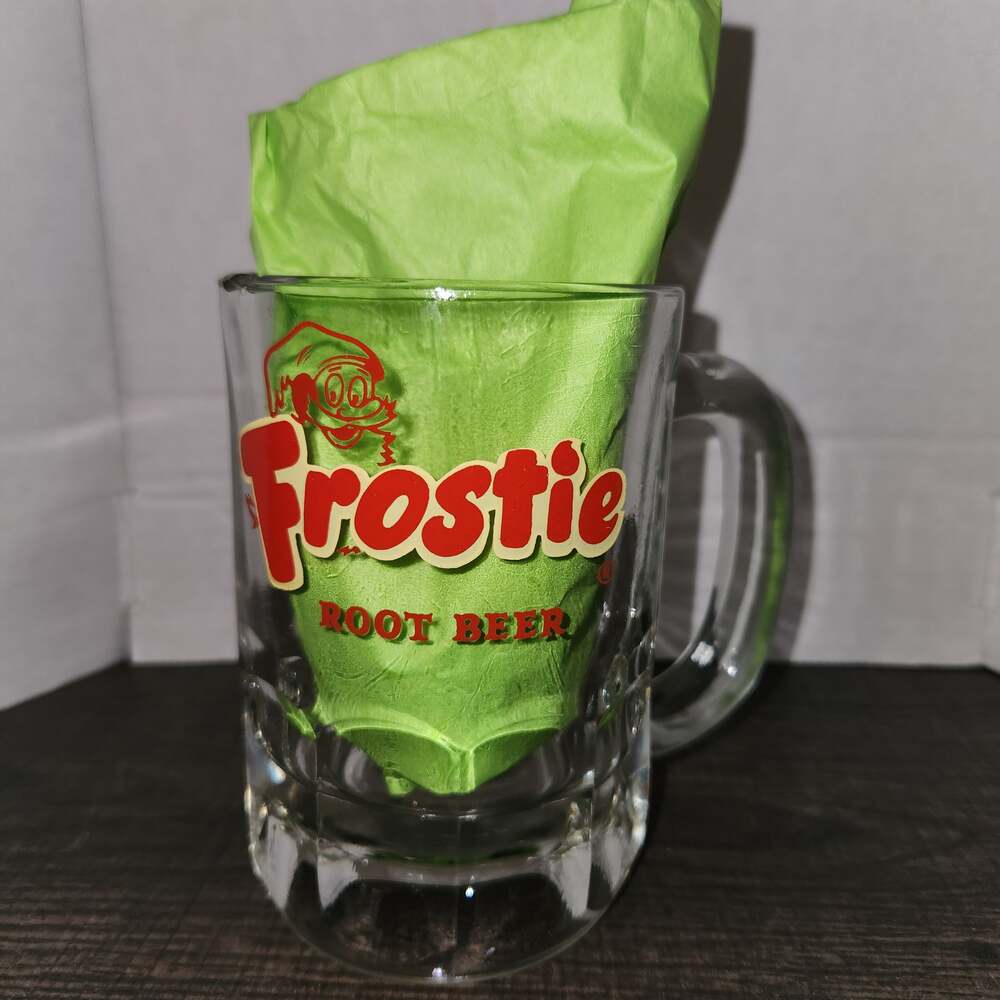 Vintage Frostie Root Beer Glass Thumbprint Base Heavy Soda Mug Chipped Damage